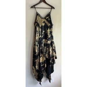 Kate Hewko Metallic Draped Midi Slip Dress XL NWT Glam Asymmetrical Grunge Lace